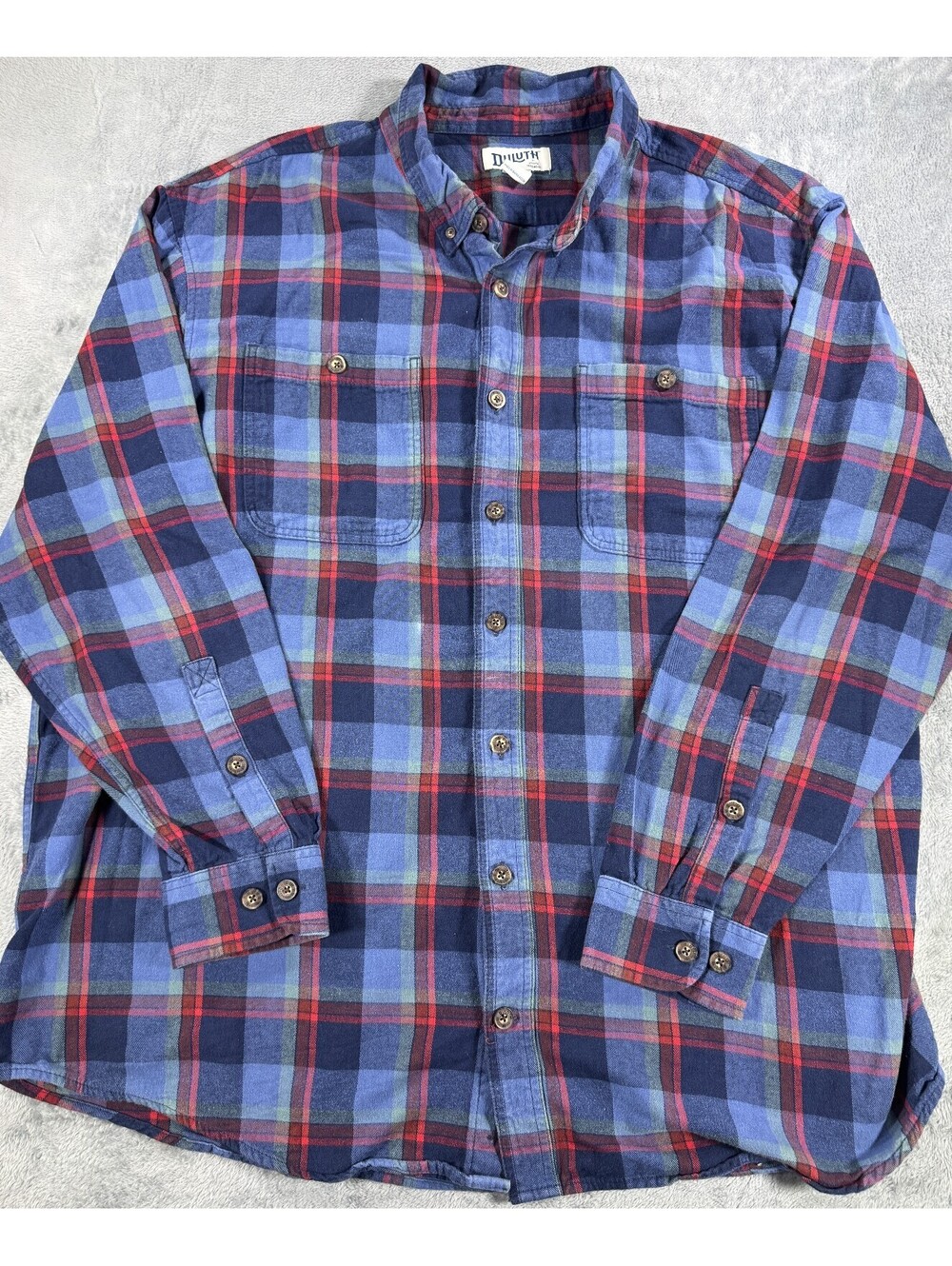 Duluth Trading Co. Free Swinging Flannel Untucked Shirt Blue Red Plaid 3XL Tall